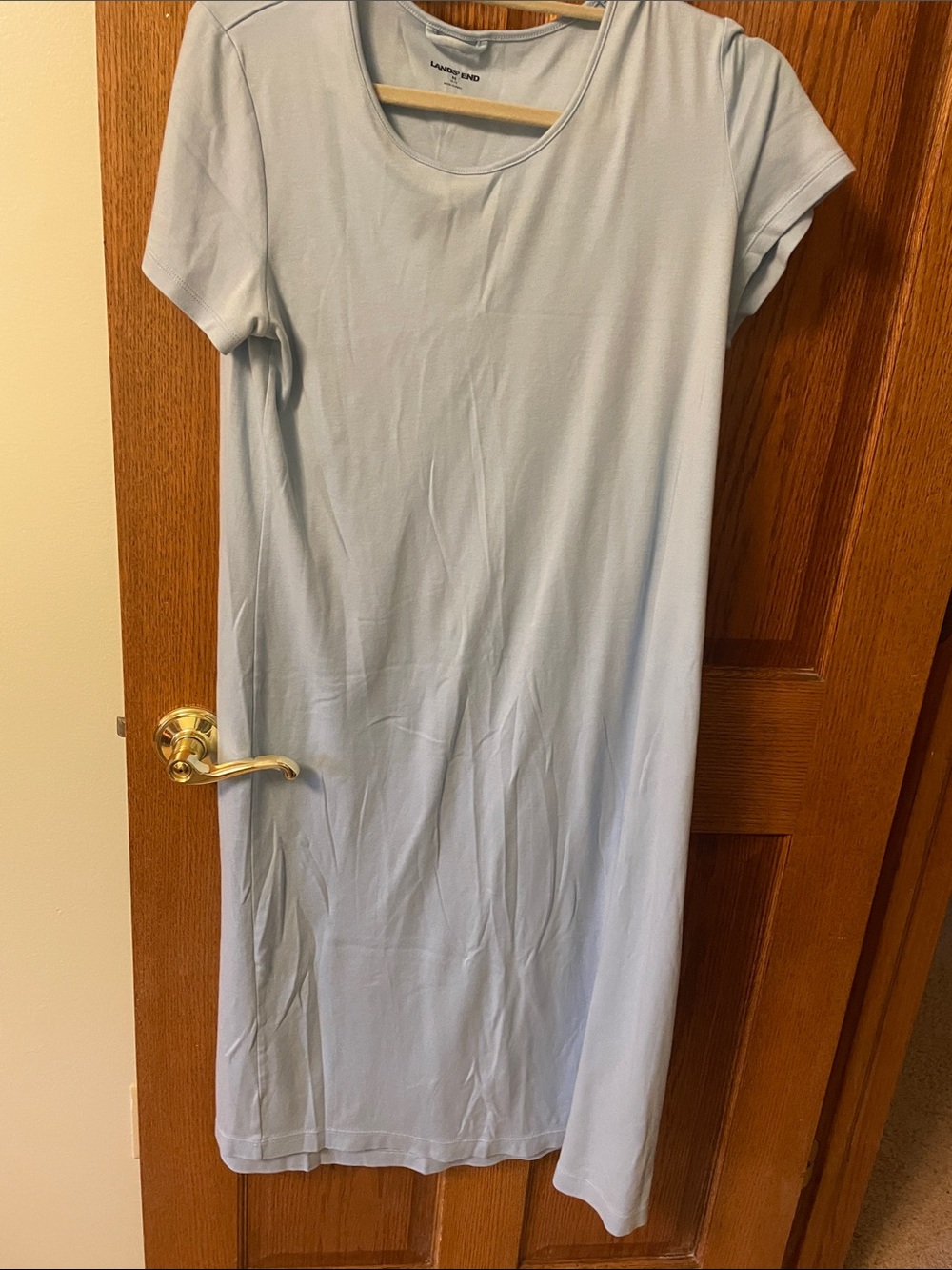 Lands' End Light Blue Short-Sleeve Midi Sleeping Gown